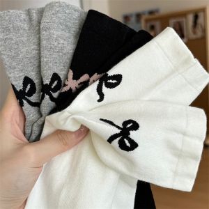 JK Lolita Cute Ship Socks Sweet Girl Summer Casual Fashion Bow Kawaii Socks Womens Solid Color Black and White Short Socks