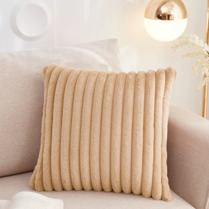 Topstar Soft Fluffy Faux Fur Throw Pillow Case 16X16 inches with Zipper Solid Striped Cushion Cover for Sofa Home Decor