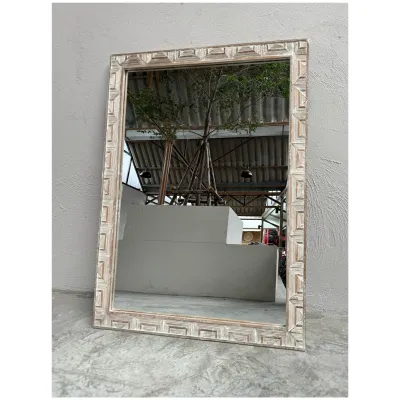 กระจกวินเทจ กระจกไม้สัก กระจกติดผนัง ขนาด 110x80 cm. กรอบไม้สักแท้ กระจกห้องน้ำ (ส่งพร้อมกระจก) สีขาวขัด เสาะร่องไม้ แพคจัดส่งอย่างดี มีประกันการส่ง