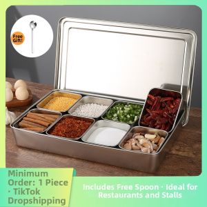 Portable Kitchen Seasoning Box for Stalls Use With Spoons