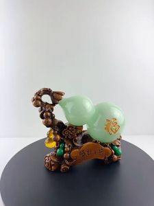 น้ำเต้าไพลินเรียกทรัพย์ เสริมฮวงจุ้ยโชคลาภ ความมั่งคั่ง อายุยืนยาว งานเรซินลายไม้ ขนาด 10x19x17cm.