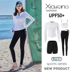 ชุดดำน้ำแขนยาวคอตั้งสำหรับผู้หญิง ชุดกระดุม กางเกงขายาว ชุดกีฬา ชุดกันแดดแห้งเร็ว ชุดกระดุมสำหรับผู้หญิง