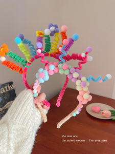 Rainbow Twist Ties Hairband Birthday Womens Fun High Hairline Headwear Hair Accessories Korean Style Fresh out Fashion