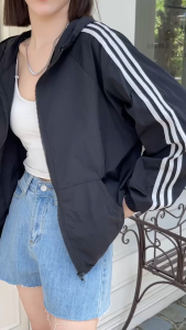 6003 Jaket IMPORT Parasut list tangan topi jaket olahraga jogging wanita jaket lari sport sauna suit wanita jumbo