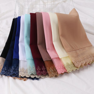 Jifang High Quality Women Plain Bubble Chiffon Embroidery Flower Floral Lace Pashmina Scarf Muslim Hijabs Shawls WJ906