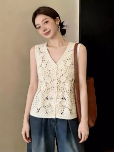 Lace Hollow Out V-neck Stacked Wear Top