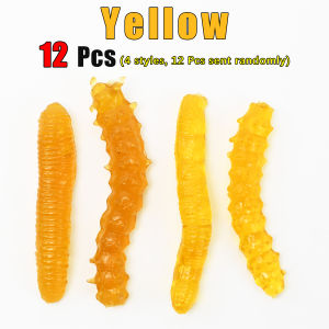Topranc 12Pcs/Bag Artificial Realistic Caterpillar Fishing Lures Soft Bait 4 Styles Random Delivery