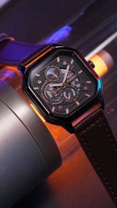 Sunlifex Jam Tangan Pria Olahraga kasual Mode Bisnis Persegi Dial Tali Kulit Jam Tangan Cowok9110