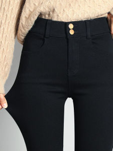 High Waist Fleece Lined Slim Fit Black Pants Womens Autumn Fashion Outerwear Thin Stretchy Long Trousers Casual Elastic Ankle Pants