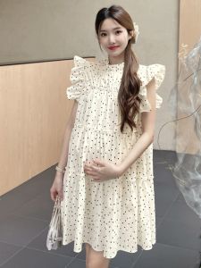 Maternity Summer Clothing Fashion Flying Sleeves Polka Dot Dress Loose Large-Sized Skirt Summer Western Style Maternity Dress Trendy Mom