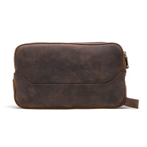 CONTACTS Genuine Leather Vintage Mens Cosmetic Bag Male Toiletry Bag Wash Bags Mans Make Up Bags Travel Organizer