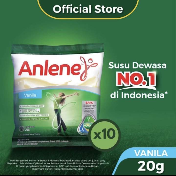 Anlene Susu Bubuk Dewasa Vanila 20g x 10pcs (1 Renteng) Sachet ...
