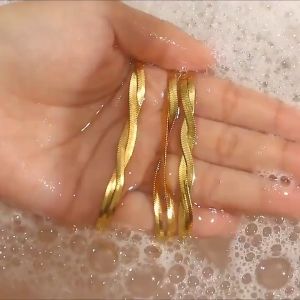 (3 sets)Pure hikaw 18k Saudi gold pawnable necklace womens woven fishbone bracelet necklace zircon earrings set wedding jewelry girlfriend gift Free pearl earrings