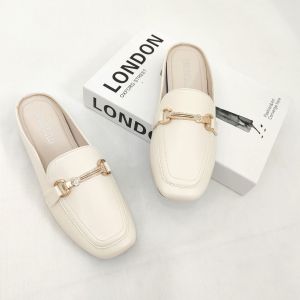 Simoncelli Sandal Flat Wanita Mutiara Sandal Hitam Black Cewek Acara Pesta Kondangan Elegant Sendal Mules Kerja Kantor Import B057