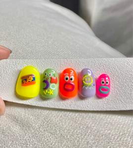 PRESS ON NAILS LUCU KAWAI warna warni pastel | fake nails custom karaktet kartun emoji kekinian