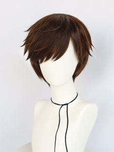 Short Brown Wig Cosplay Dark Brown Anime Wig Men Short Spiky Wigs Wavy Synthetic Hair for Halloween Party Event
