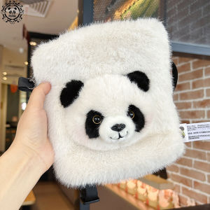 Floral Faux Mink Panda Base Shoulder Bag Womens Plush Double-Purpose Handbag Casual Youth Trendy Winter Tote Bag