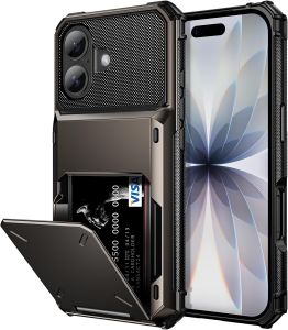 for iPhone 17 Pro Max Case with Card Holder (Max 4 Cards) Dual Layer Hard PC Shell Rubber Bumper Shockproof Protection Wallet Phone Case for iPhone 17 Air 16 Plus 16e 15 Pro 14 13 12