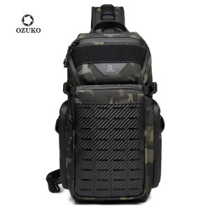 OZUKO 9680 กระเป๋าสะพายข้างกันน้ำสำหรับผู้ชายในชีวิตประจำวันพาดลำตัวแฟชั่นสามารถใส่ได้ ขาตั้งกล้องกระเป๋าคาดหน้าอกสไตล์ตามท้องถนนแบบพกพา":