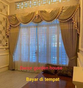 gorden jendela dua meter/gordeng poni gelombang clasik/gorden mewah ruang tamu/korden 1.set/gorden