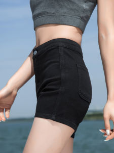 กางเกงขาสั้นผ้ายีนส์ทรงเข้ารูปเอวสูงสไตล์เกาหลีสำหรับผู้หญิง กางเกงขาสั้นทรงเอยืดหยุ่นสำหรับฤดูร้อน