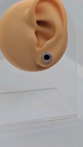 Stud stone earrings silver black (pair/ pares) 92.5 italy silver jewelry (TUNAY NA SILVER)