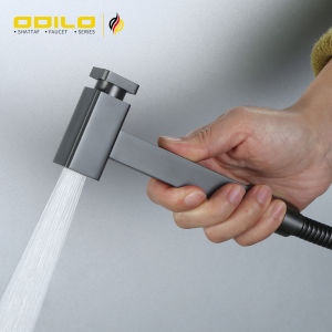 ODILO bathroom luxury brass Gray matte color toilet bidet spray shattaf set Key switch shower No pressure Cleaning water tap faucet square mini valve
