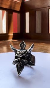 Pewterland Ringskull The Devil Cincin Tengkorak 3D Bahan Logam Timah Pria dan Wanita