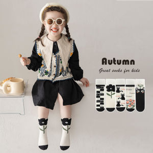 Miiow | Girls Mid-Calf No-Show Socks Breathable Cotton Elastic Korean Style Cartoon Childrens Socks Soft Blend Of Cotton And Polyester