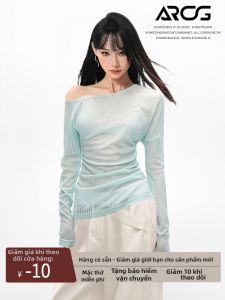 ARCG | Áo Blouse Dài Tay Mỏng Chống Nắng Màu Xanh Asymmetric