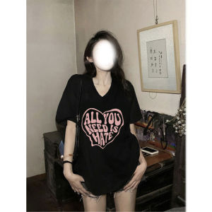 Áo Thun Nữ Tay Ngắn Mùa Hè Phong Cách Hàn Quốc Rộng Rãi Cổ Chữ V in Họa Tiết Thời Trang Phong Cách Harajuku Áo Thun Cotton Thường Ngày