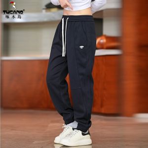 Quần Dài Nam Ống Đứng Màu Xanh Đậm Thời Trang Mùa Thu Đông Rộng Rãi Thoải Mái Có Dây Rút Cạp Vừa Quần Dài Thường Ngày
