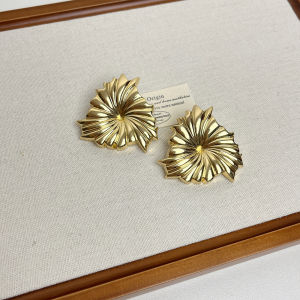 Metal Frosted Floral Hoop Earrings Minimalist Cold Style Personality Exaggeration Ear Jewelry Alloy Plated Silver Gold