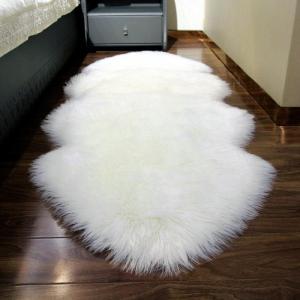 Nordic Style Long Plush White Carpet Artificial Sheepskin Shape Irregular Bedroom Bedside Rug Washable Home Decor Mat