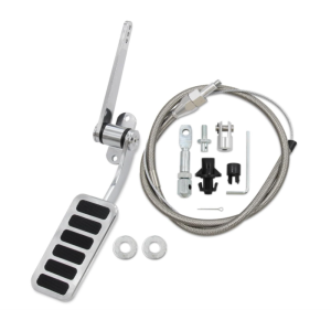 Polished Aluminum Throttle Pedal 2 X 4-1/2 Includes Stainless Steel Braided 36 Throttle Cable Kit with 24 Sleeve and Cable