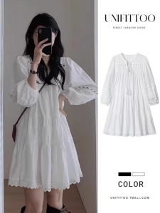 White Long Sleeve Dress Womens Fashion Autumn 2025 New Short Skirt Ethnic Style Travel Grassland Northwest Holiday Style