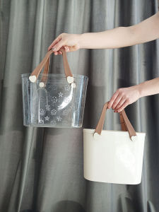 Portable Plastic Shower Basket Transparent Bathroom Toiletries Storage Basket Drainable Bath Basket for Students Dormitory