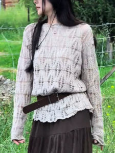 QINGNAER | Elegant Knitted Sweater Cold Aesthetic Lace Hollow-out