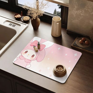 Sanrio | My Melody Fluffy Bunny Floral Star Print Non-Slip Rubber Base Washable Cloth Surface Kitchen Dish Drying Mat
