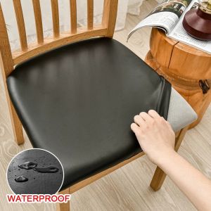 PU Leather Square Chair Cushion Cover Waterproof Kitchen Dining Seat Slipcovers Removable Dining Room Chair Seat Cushion
