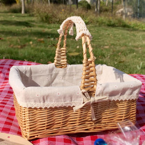 Willow Woven Portable Storage Basket Fruit Basket Picnic Basket Photography Gift Handheld Organizer Tray for Home And Garden
