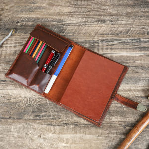 Genuine Leather Book Cover Sleeve Protector with Pen Holder Business Notepad Notebook Book Case Office School Supplies