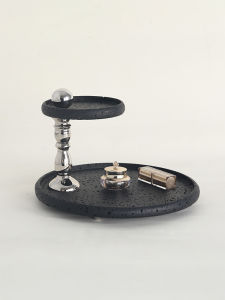 Double Layer Vintage Hole Stone Decorative Candlestick Jewelry Cosmetic Storage Tray Home Decor Resin Material Metal Finish