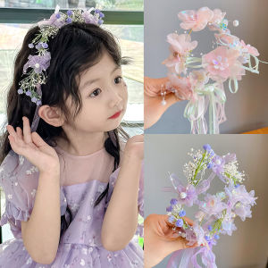 Princess Style Childrens Headband Girls Fairy Tale Hair Accessories Floral Crown Braided Hairband Girls Headwear