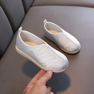 Giày Vải Thủ Công Trẻ Em Bắc Kinh Cổ Giày Thêu Hoa Phong Cách Dân Tộc Giày Biểu Diễn Hán Phục Cổ Trang Học Sinh Giày Bé Trai Phong Cách Trung Quốc