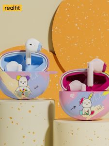 เคสซิลิโคนนุ่ม RealFit F2/F2PRO ที่ครอบคลุมเต็มรูปแบบพร้อมติดกระดาษฉีกน้ำลายการ์ตูนสำหรับหูฟังไร้สาย Bluetooth