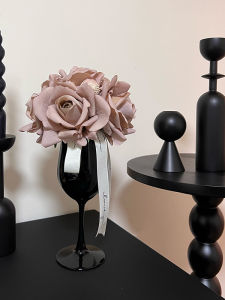 Cốc Thủy Tinh Sứ Đen Hoa Hồng Giả Giữ Ẩm Hoa Tươi Phong Cách Scandinavia Trong Nhà Không Mùi Hoa Hồng Giả Hoa Tươi