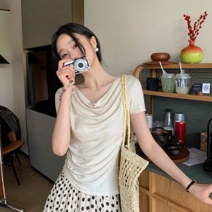 QIAOCHENXIAN | Off-Shoulder Slimming Short Sleeve T-Shirt