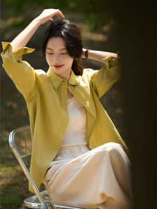Colorful Breathable Flax Spring Autumn Loose Shirt