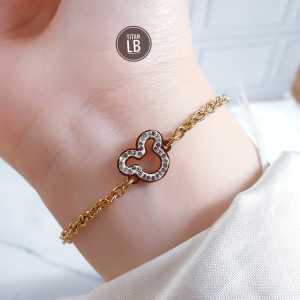 Gelang Tangan Terbaru Rantai Tipis Mataa Putih Titanium Gold cxb3003